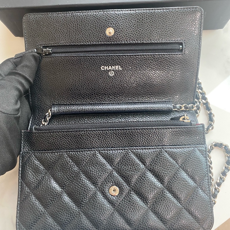 Chanel 黑銀woc 荔枝牛皮-3