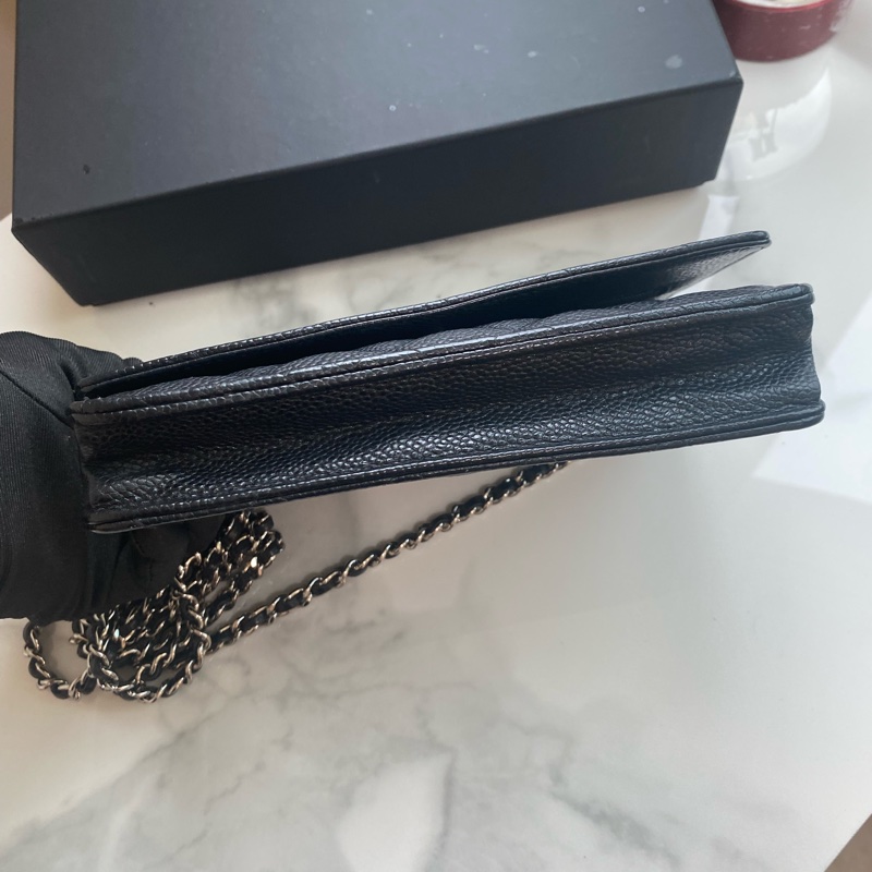 Chanel 黑銀woc 荔枝牛皮-6