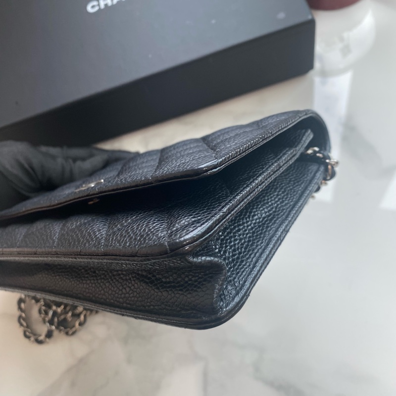 Chanel 黑銀woc 荔枝牛皮-7