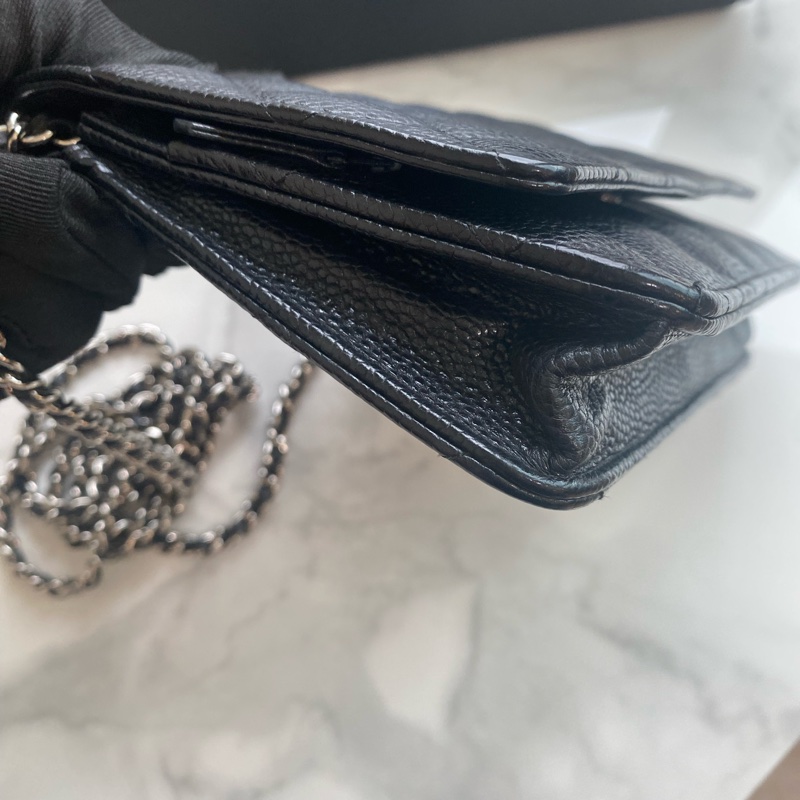 Chanel 黑銀woc 荔枝牛皮-8