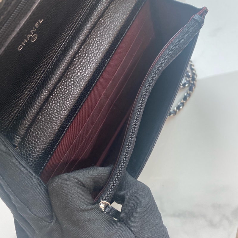 Chanel 黑銀woc 荔枝牛皮-12