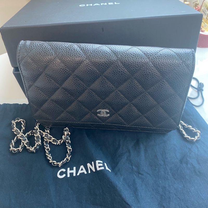 Chanel 黑銀woc 荔枝牛皮-10