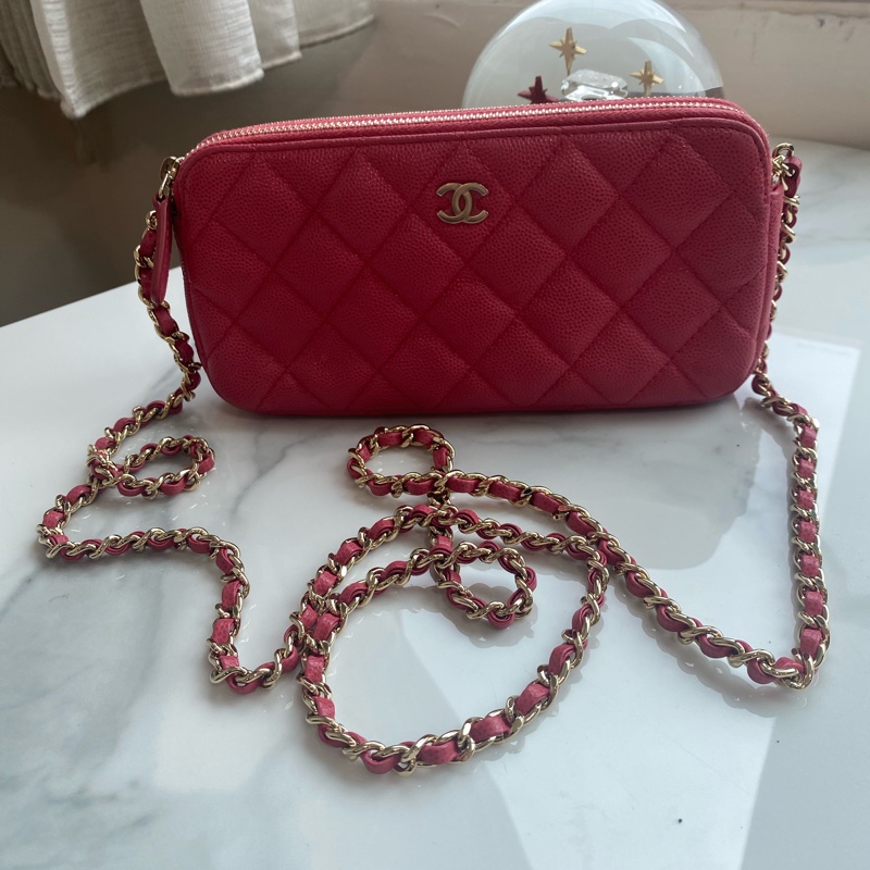 Chanel 珊瑚粉woc 荔枝牛皮-11