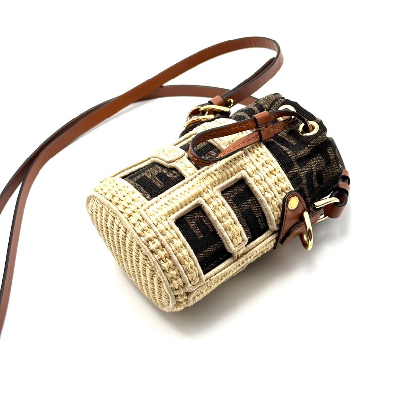 FENDI 迷你Step out拉菲草編織 水桶肩背斜背包9*14*7.5 98新配件塵袋-2