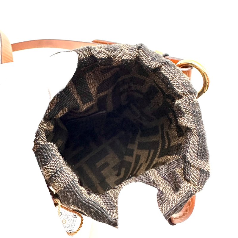 FENDI 迷你Step out拉菲草編織 水桶肩背斜背包9*14*7.5 98新配件塵袋-6