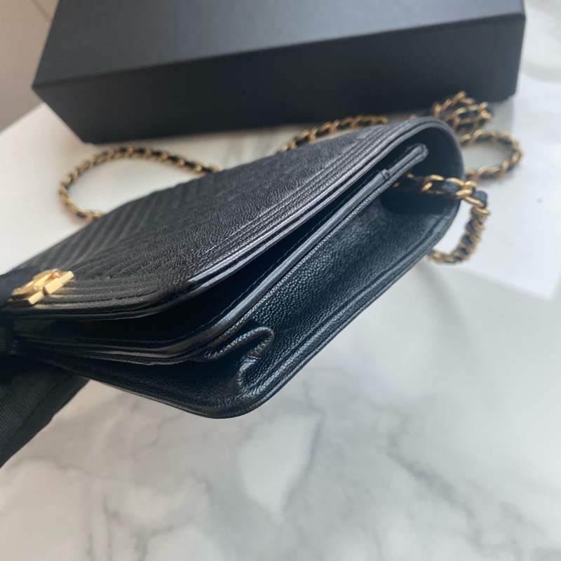 Chanel 黑金v紋leboy 荔枝牛皮woc-3