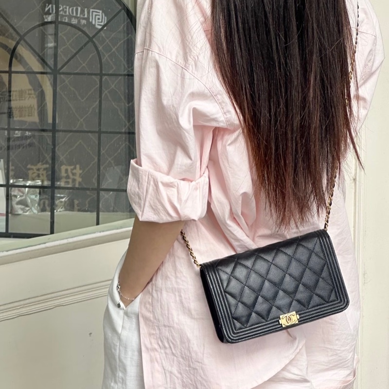 Chanel 黑金v紋leboy 荔枝牛皮woc-10