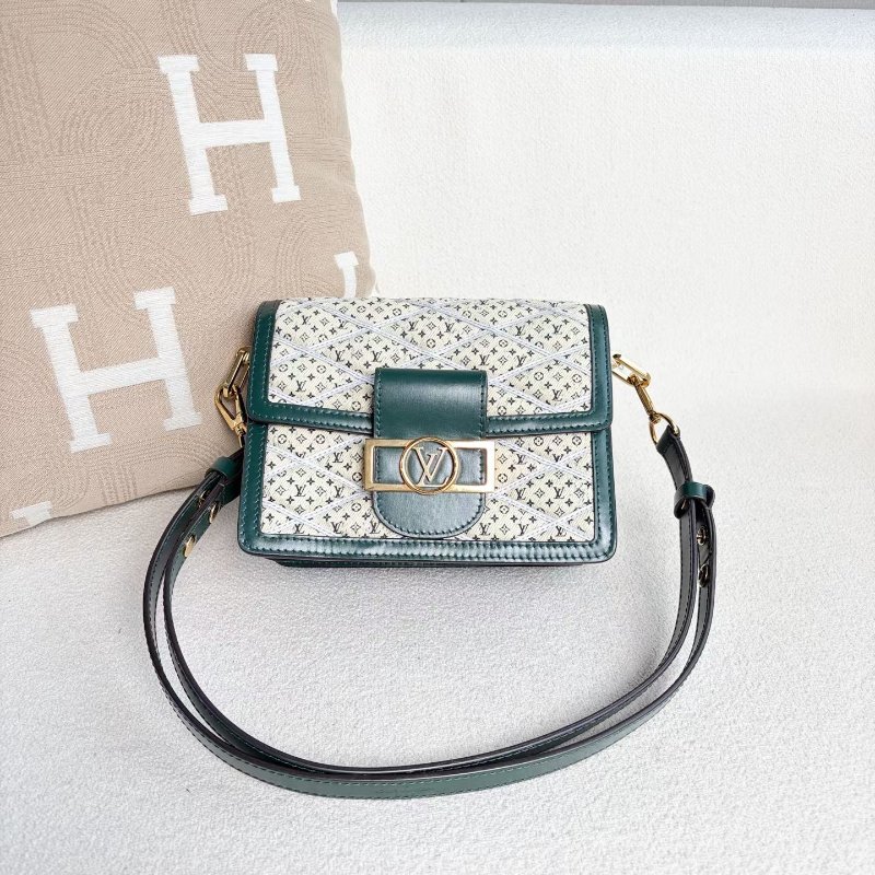 LV 限量Dauphine 小號 綠色金扣 牛仔拼皮 20*15*9 98新配件肩帶 塵袋-2