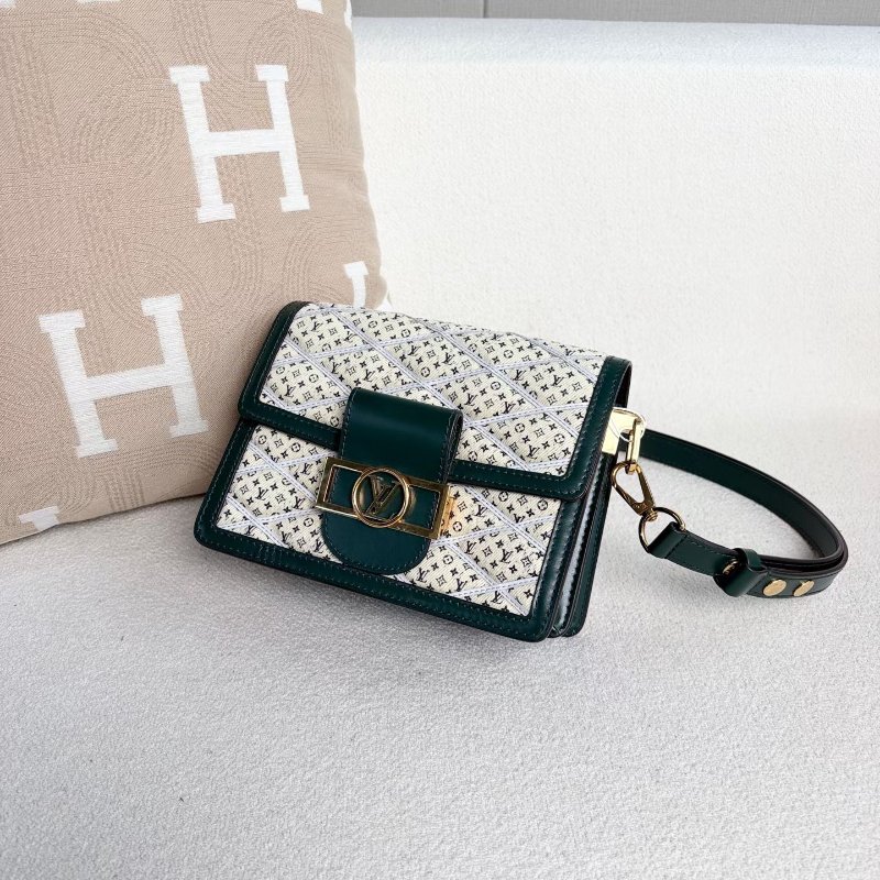 LV 限量Dauphine 小號 綠色金扣 牛仔拼皮 20*15*9 98新配件肩帶 塵袋-3