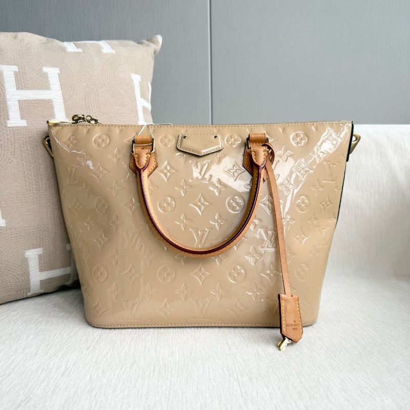 LV 漆皮手提斜背包 黃色 中號 28.5*14*25  98新配件鑰匙*2 鎖 肩帶 塵袋-5