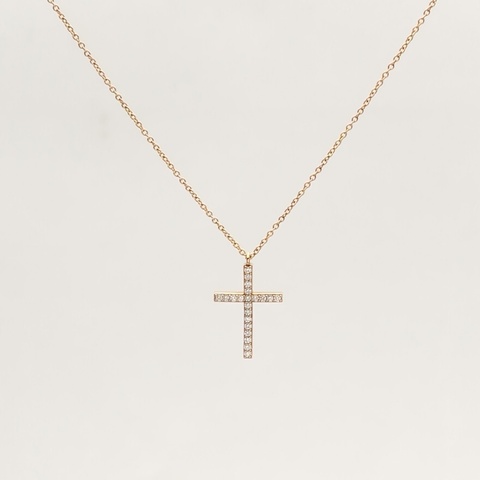 TIFFANY&CO 滿鑽十字架小號18K黃金/鑽石項鏈