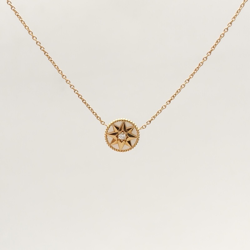 DIOR 18K黃金鑽石白貝母ROSEDESVENTS八芒星羅盤項鏈-1