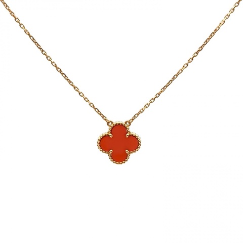 VAN CLEEF&ARPELS VintageAlhambra中號單花項鏈新扣18K黃金/紅玉髓