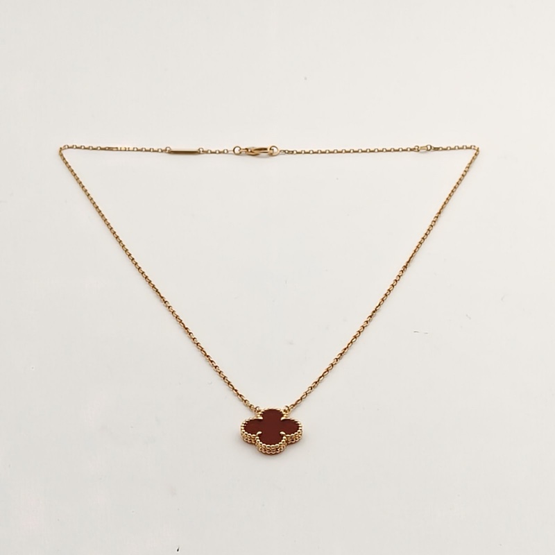 VAN CLEEF&ARPELS VintageAlhambra中號單花項鏈新扣18K黃金/紅玉髓-3