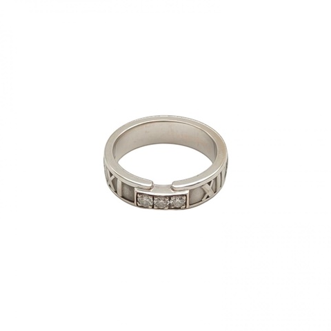 TIFFANY&CO 18K白金鑽石白金羅馬字母三鑽戒指53