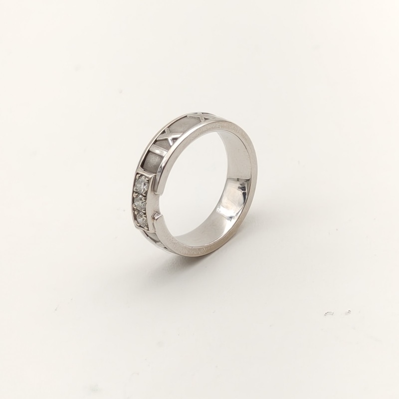 TIFFANY&CO 18K白金鑽石白金羅馬字母三鑽戒指53-1