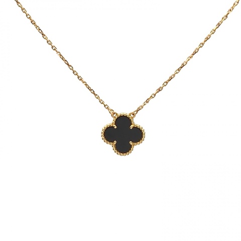 VAN CLEEF&ARPELS VintageAlhambra中號單花項鏈新扣18K黃金/縞瑪瑙