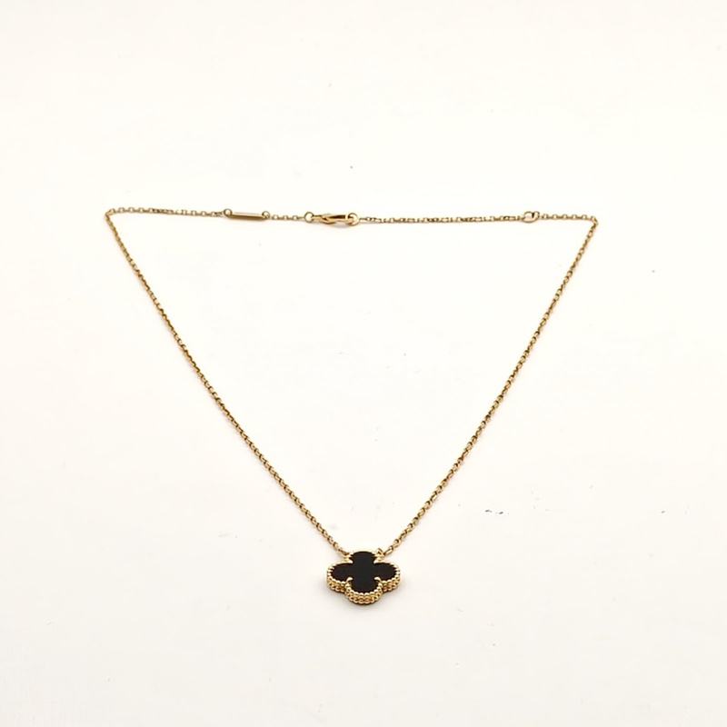 VAN CLEEF&ARPELS VintageAlhambra中號單花項鏈新扣18K黃金/縞瑪瑙-3