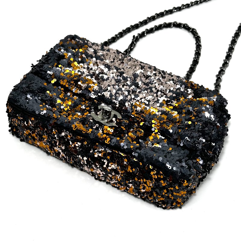 CHANEL 亮片CF大mini肩背斜背包20*13*5 99新配件塵袋 保卡-2