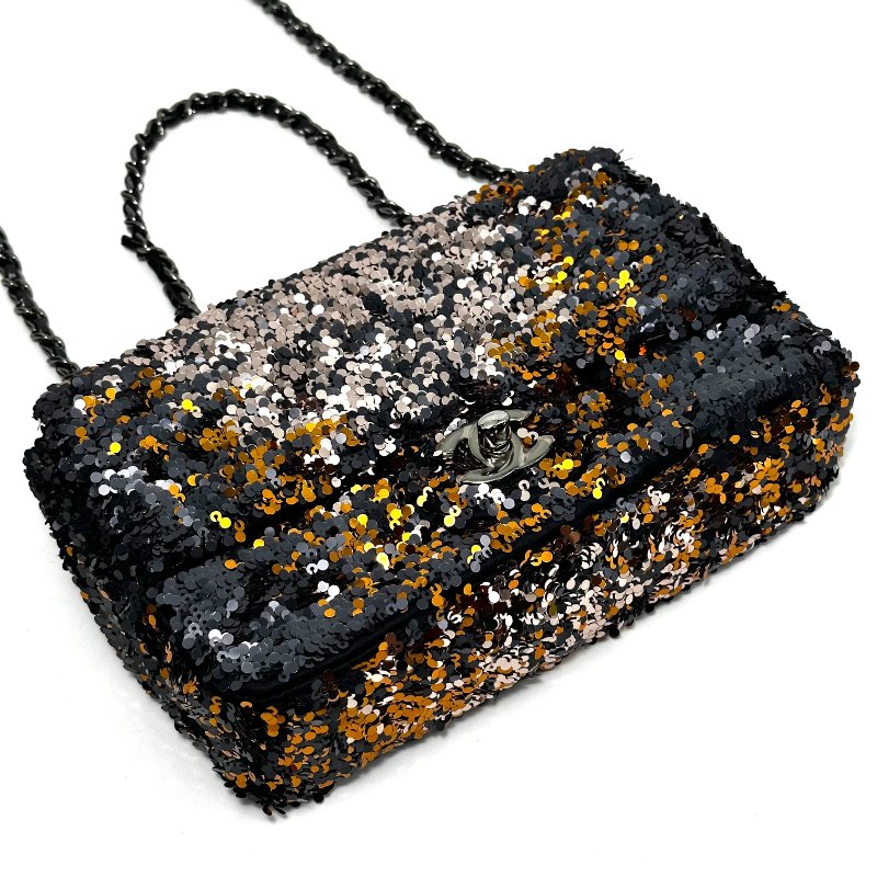 CHANEL 亮片CF大mini肩背斜背包20*13*5 99新配件塵袋 保卡-3