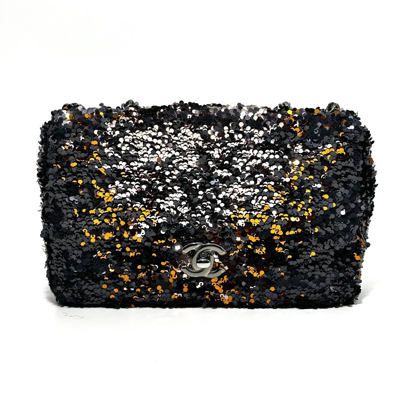 CHANEL 亮片CF大mini肩背斜背包20*13*5 99新配件塵袋 保卡-6