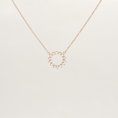 TIFFANY&CO 18K玫瑰金鑽石鏤空圈形太陽花邊鑽項鏈小號