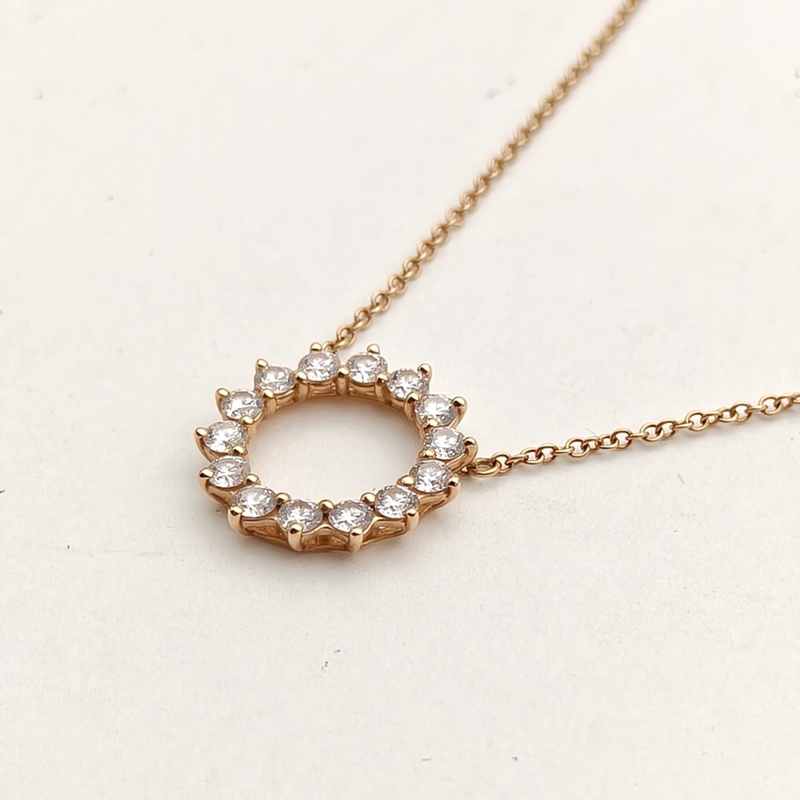 TIFFANY&CO 18K玫瑰金鑽石鏤空圈形太陽花邊鑽項鏈小號-1