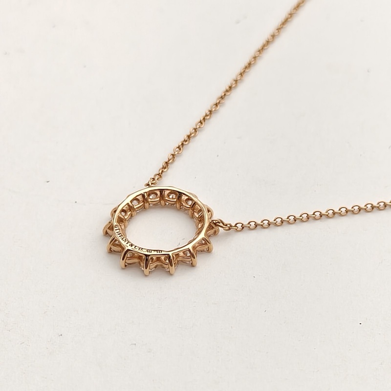 TIFFANY&CO 18K玫瑰金鑽石鏤空圈形太陽花邊鑽項鏈小號-2