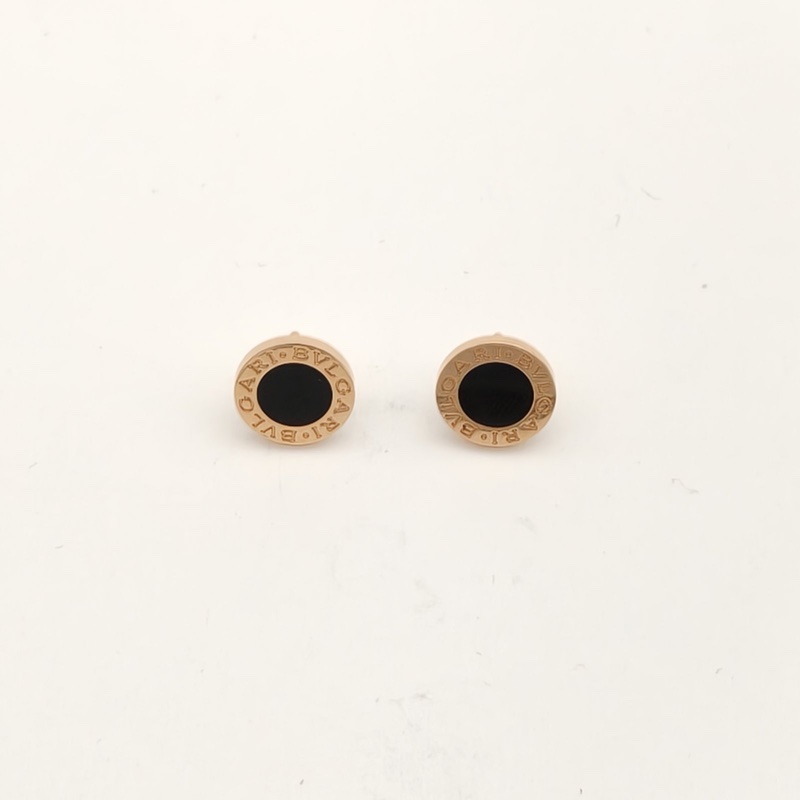 BVLGARI 圓餅瑪瑙耳釘18K玫瑰金/縞瑪瑙-1