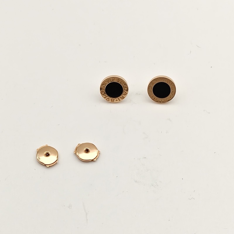 BVLGARI 圓餅瑪瑙耳釘18K玫瑰金/縞瑪瑙-2