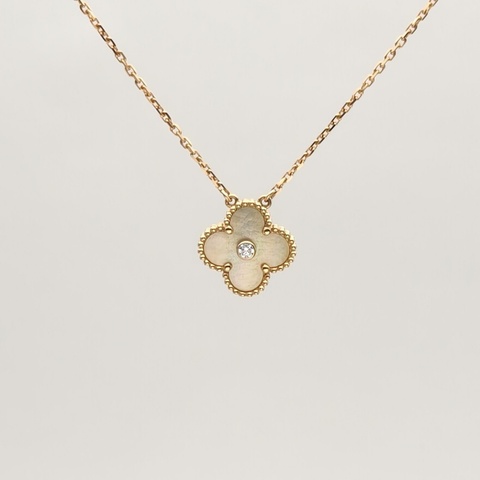 VAN CLEEF&ARPELS VintageAlhambra中號單花項鏈2018年聖誕18K黃金/鑽石/金貝母