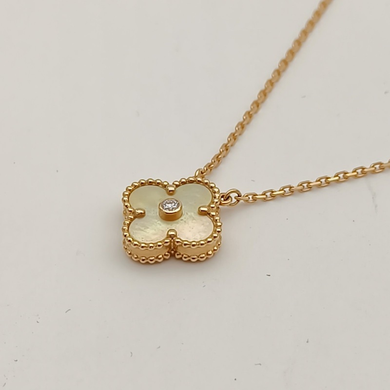 VAN CLEEF&ARPELS VintageAlhambra中號單花項鏈2018年聖誕18K黃金/鑽石/金貝母-1