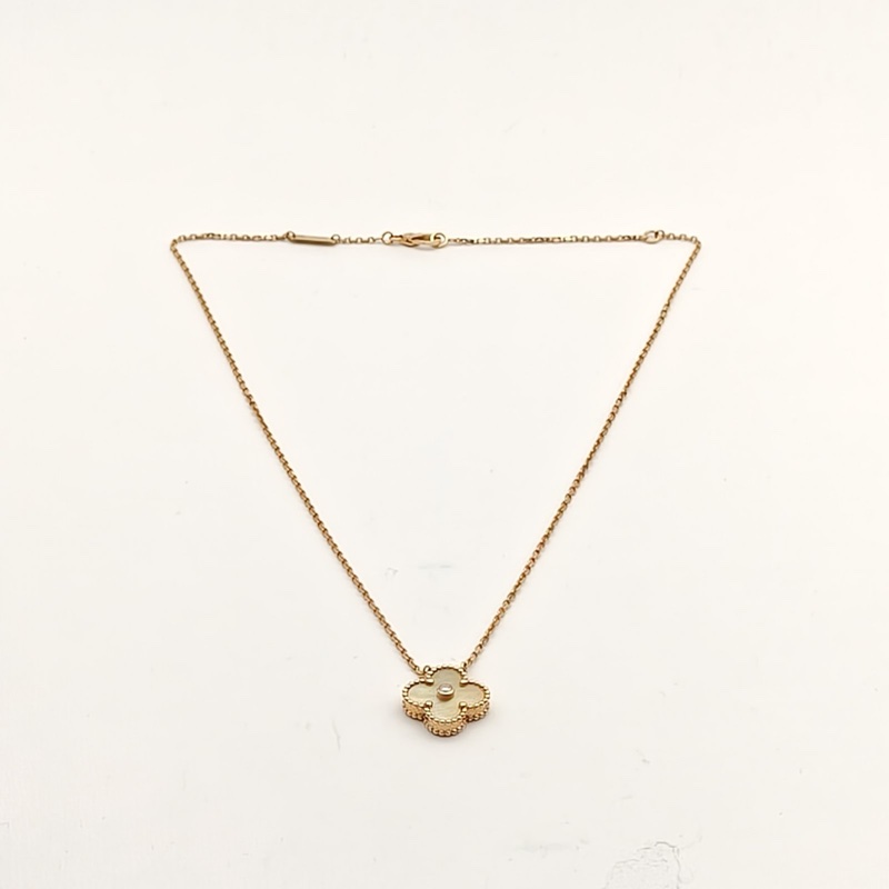 VAN CLEEF&ARPELS VintageAlhambra中號單花項鏈2018年聖誕18K黃金/鑽石/金貝母-4