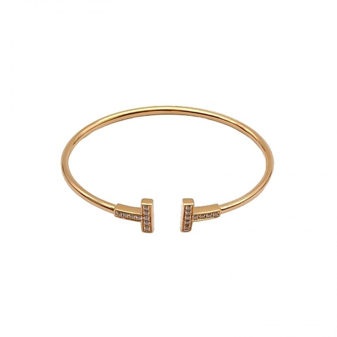 TIFFANY&CO TiffanyT線圈手鐲中號滿鑽拼18K玫瑰金/鑽石S