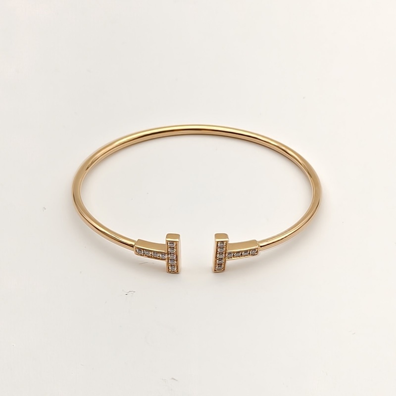 TIFFANY&CO TiffanyT線圈手鐲中號滿鑽拼18K玫瑰金/鑽石S-1