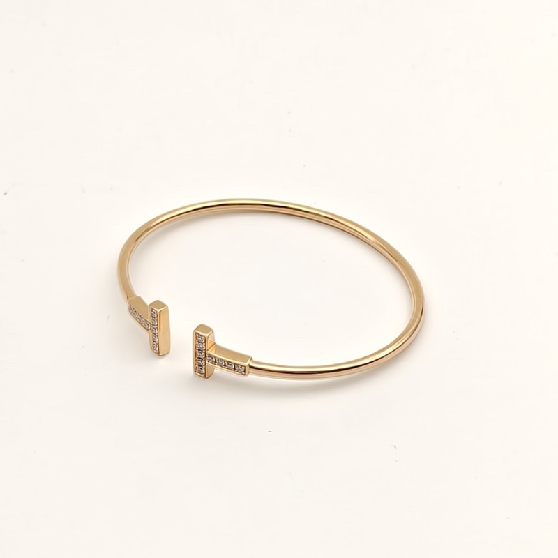 TIFFANY&CO TiffanyT線圈手鐲中號滿鑽拼18K玫瑰金/鑽石S-2