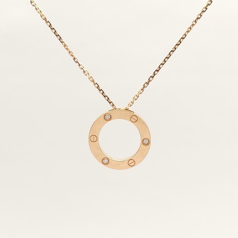 CARTIER LOVE大圓餅三鑽項鏈18K玫瑰金/鑽石
