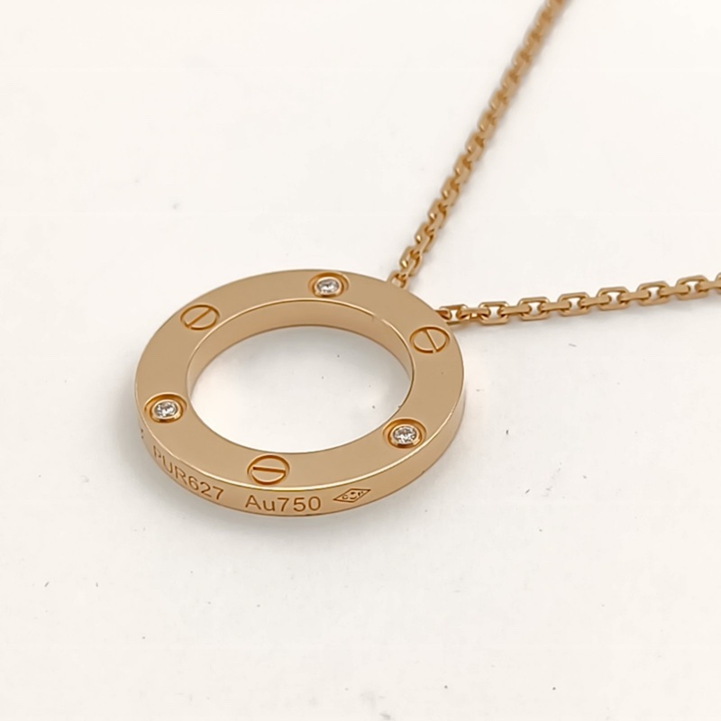 CARTIER LOVE大圓餅三鑽項鏈18K玫瑰金/鑽石-1