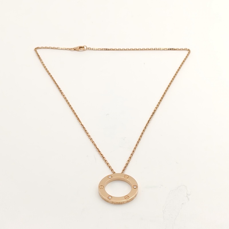CARTIER LOVE大圓餅三鑽項鏈18K玫瑰金/鑽石-4