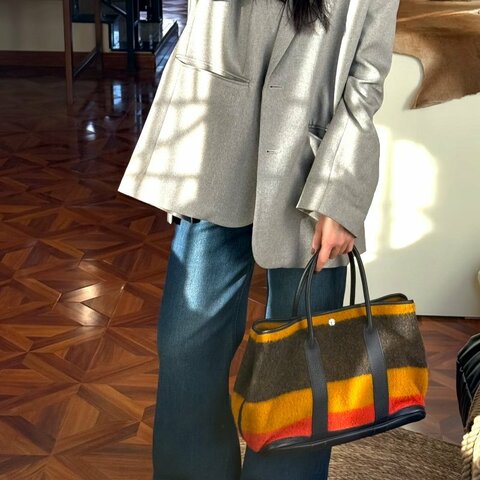 ️HERMES 彩虹毛呢花園36手提包 36*25*18 98新配件塵袋