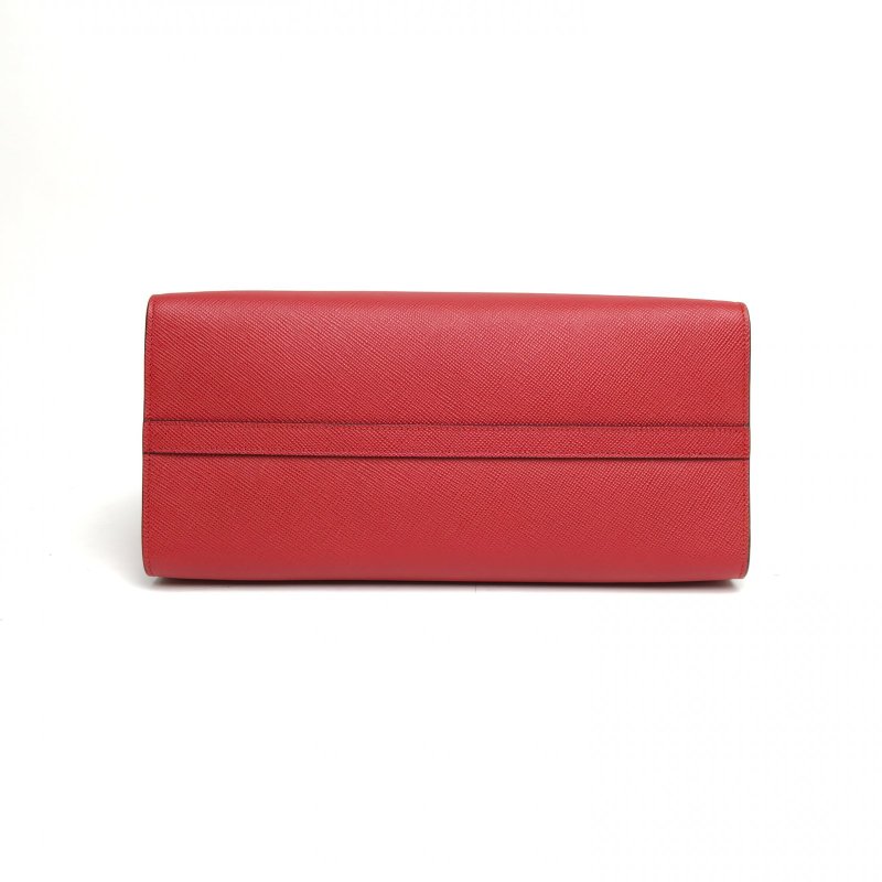 PRADA Monochrome系列手提單肩包紅色牛皮金扣肩背包-4