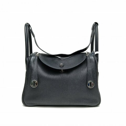 HERMES Lindy30黑色TC皮A刻銀扣肩背包