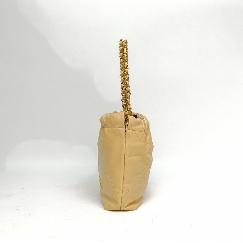 CHANEL 22BagTote托特包Mini黃色牛皮晶片開金扣肩背包-1
