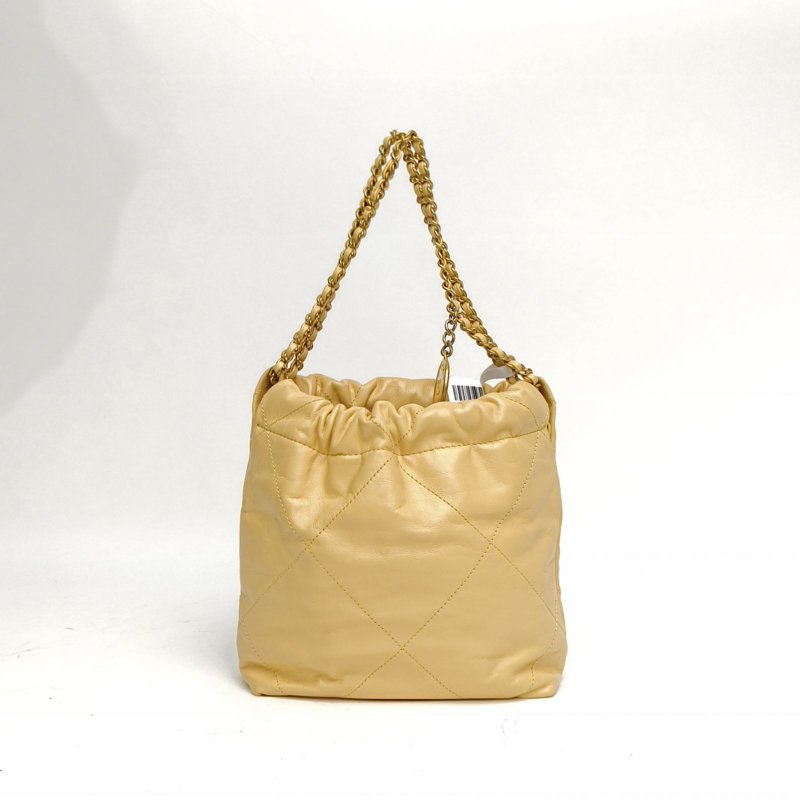 CHANEL 22BagTote托特包Mini黃色牛皮晶片開金扣肩背包-2