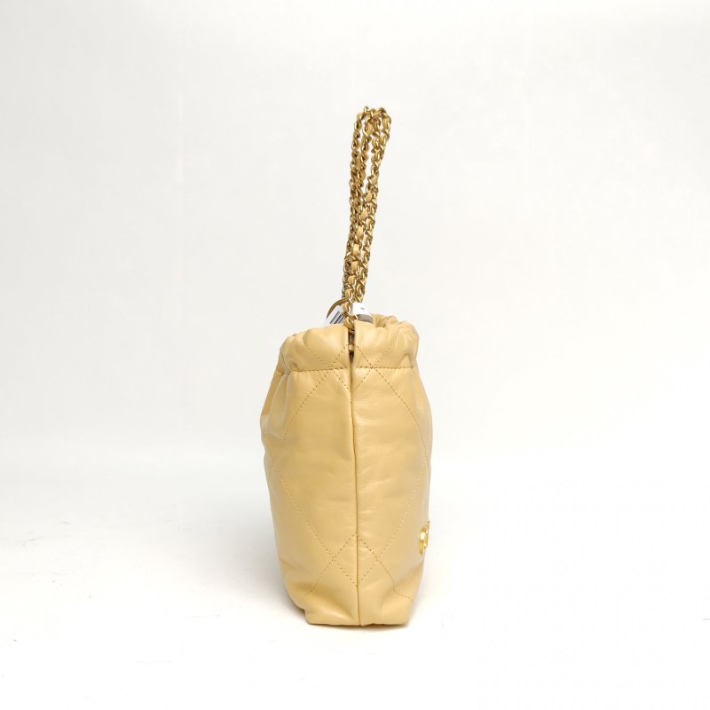 CHANEL 22BagTote托特包Mini黃色牛皮晶片開金扣肩背包-3