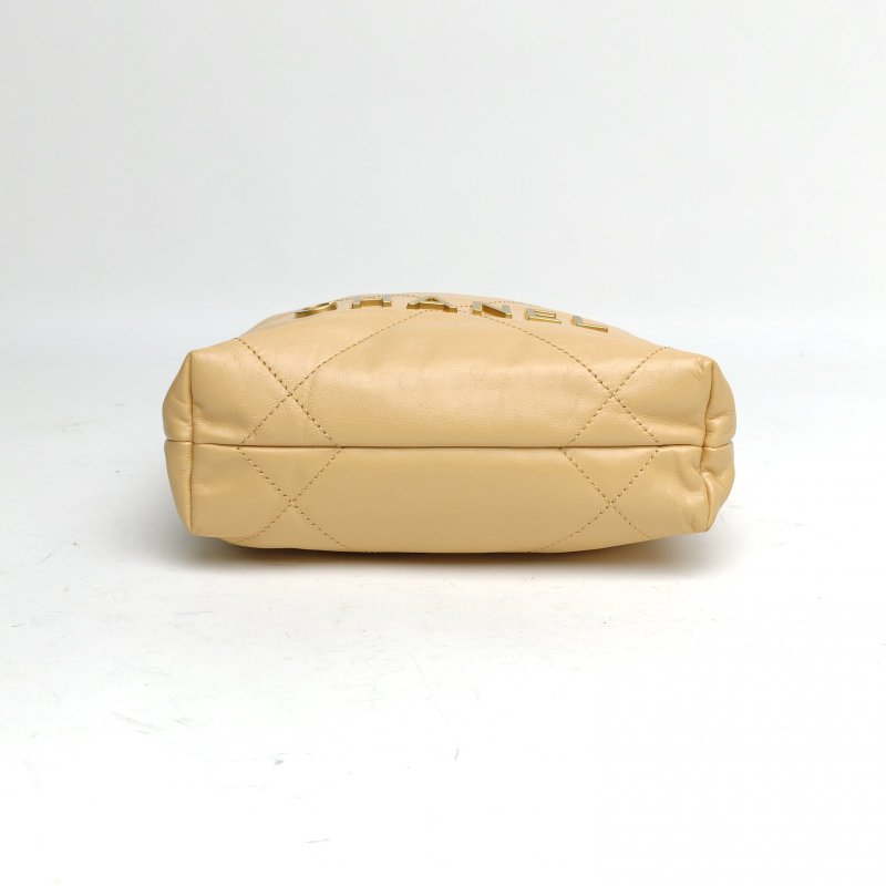 CHANEL 22BagTote托特包Mini黃色牛皮晶片開金扣肩背包-4