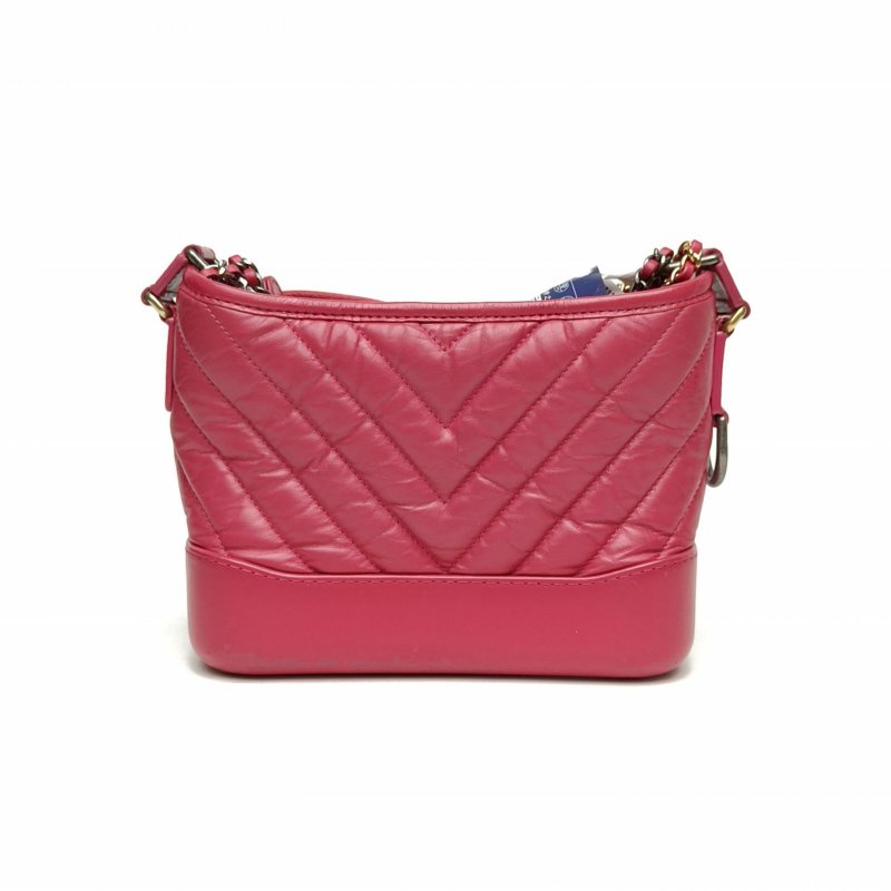 CHANEL GABRIELLE流浪小號玫瑰粉牛皮26開金銀扣V紋肩背包-2