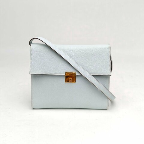 HERMES Clic16斜挎包霧霾藍Chevre山羊皮Z刻金扣肩背包