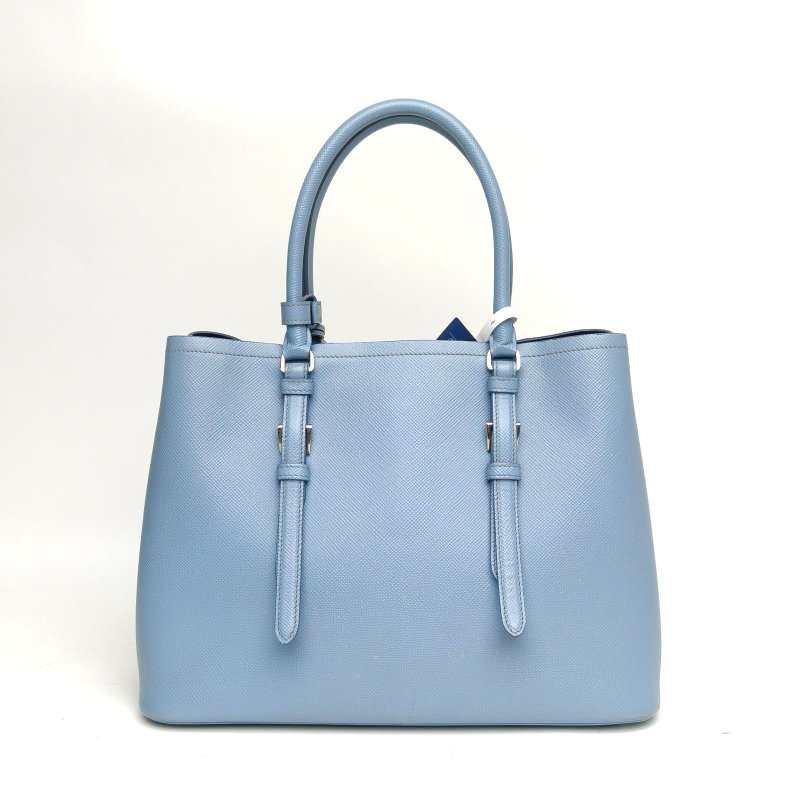 PRADA Double手提單肩包中號藍色牛皮銀扣肩背包-2