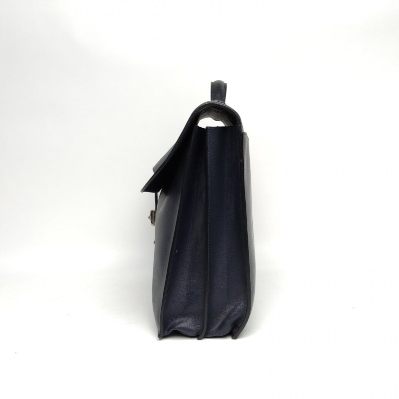 HERMES SacaDepeches公事包41深淵藍EC皮框M銀扣肩背包-1